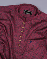 Luma Maroon With Blue Leaf Printed Satin Cotton Shirt Style Kurta