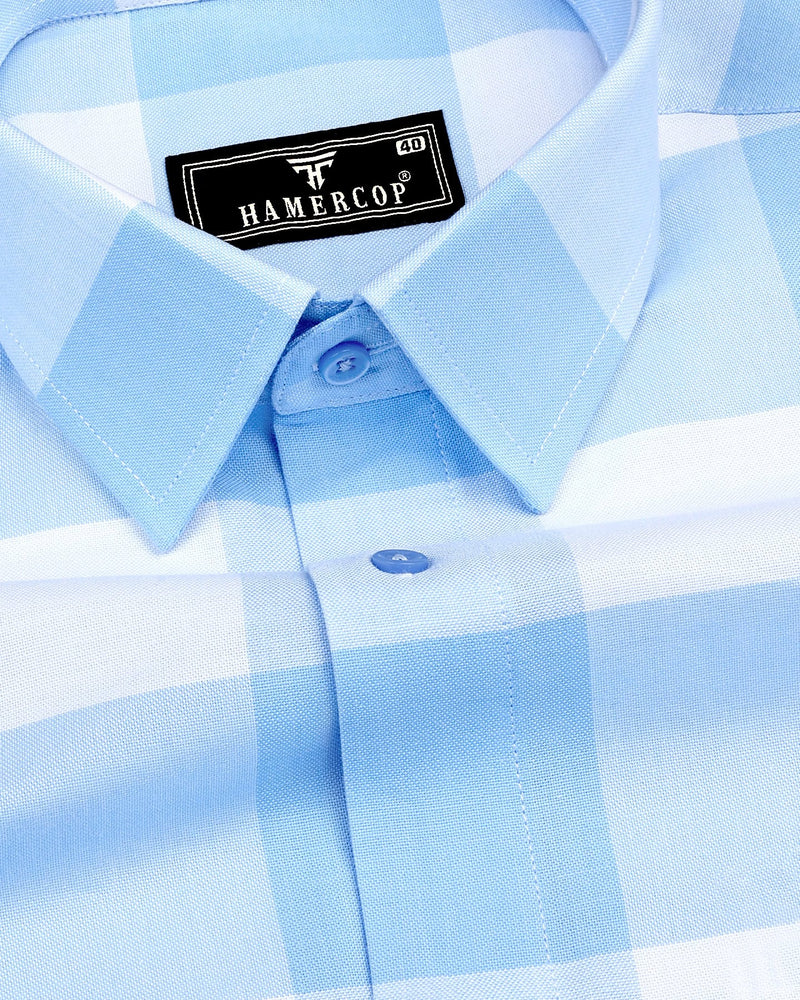 Merida Blue With White Broad Check Oxford Cotton Shirt