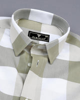 Merida Olive Green With White Broad Check Oxford Cotton Shirt