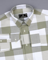 Merida Olive Green With White Broad Check Oxford Cotton Shirt