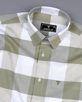 Merida Olive Green With White Broad Check Oxford Cotton Shirt