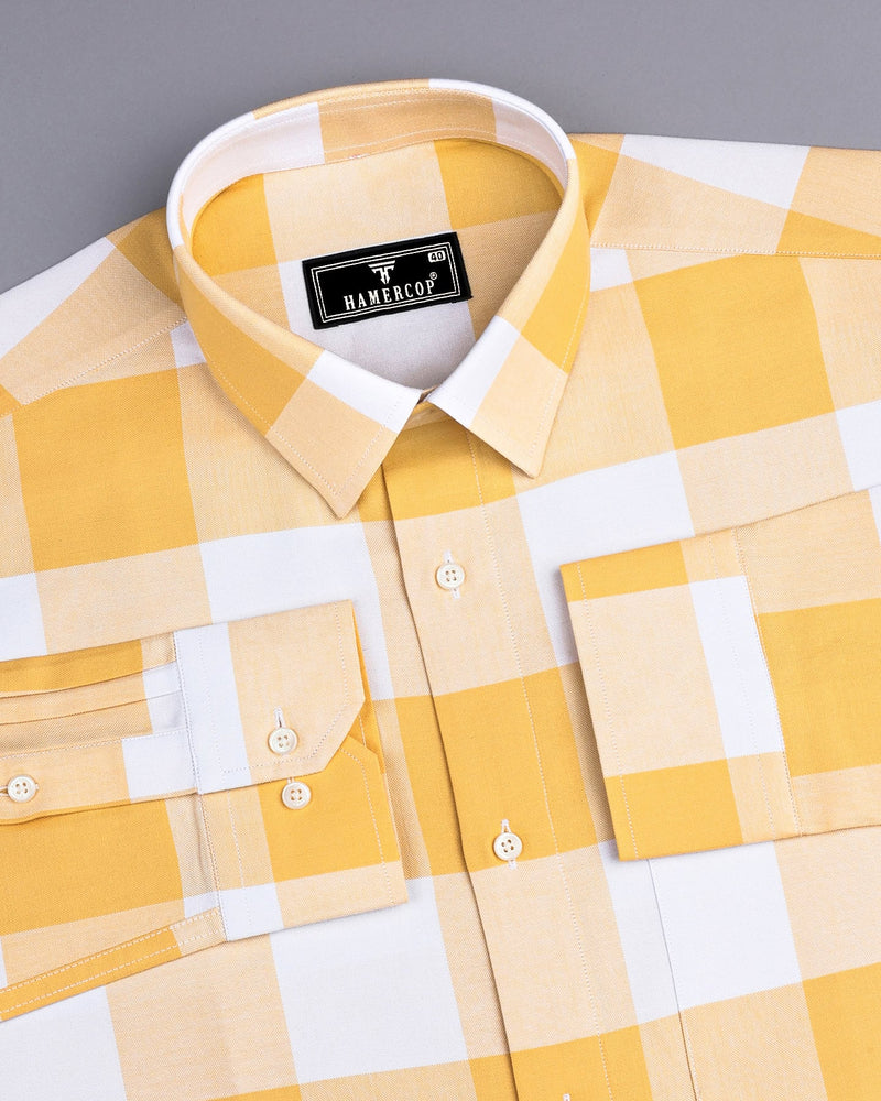 Merida Yellow With White Broad Check Oxford Cotton Shirt