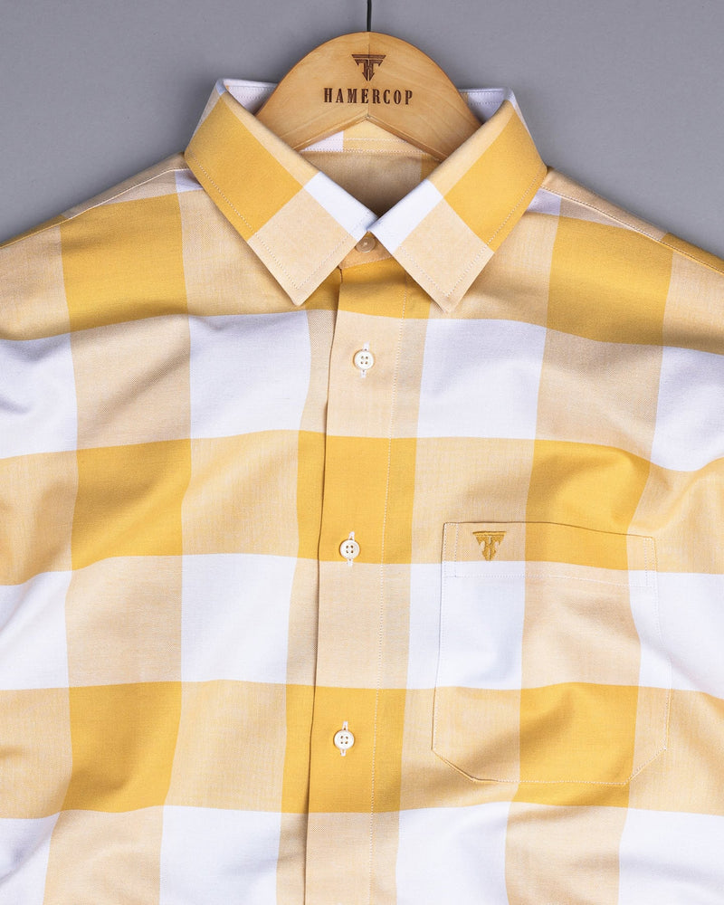 Merida Yellow With White Broad Check Oxford Cotton Shirt