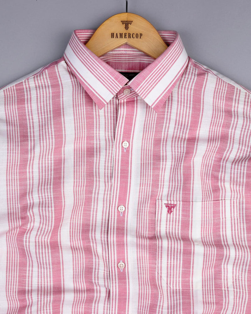 Freesia Pink With White Dobby Stripe Linen Cotton Shirt