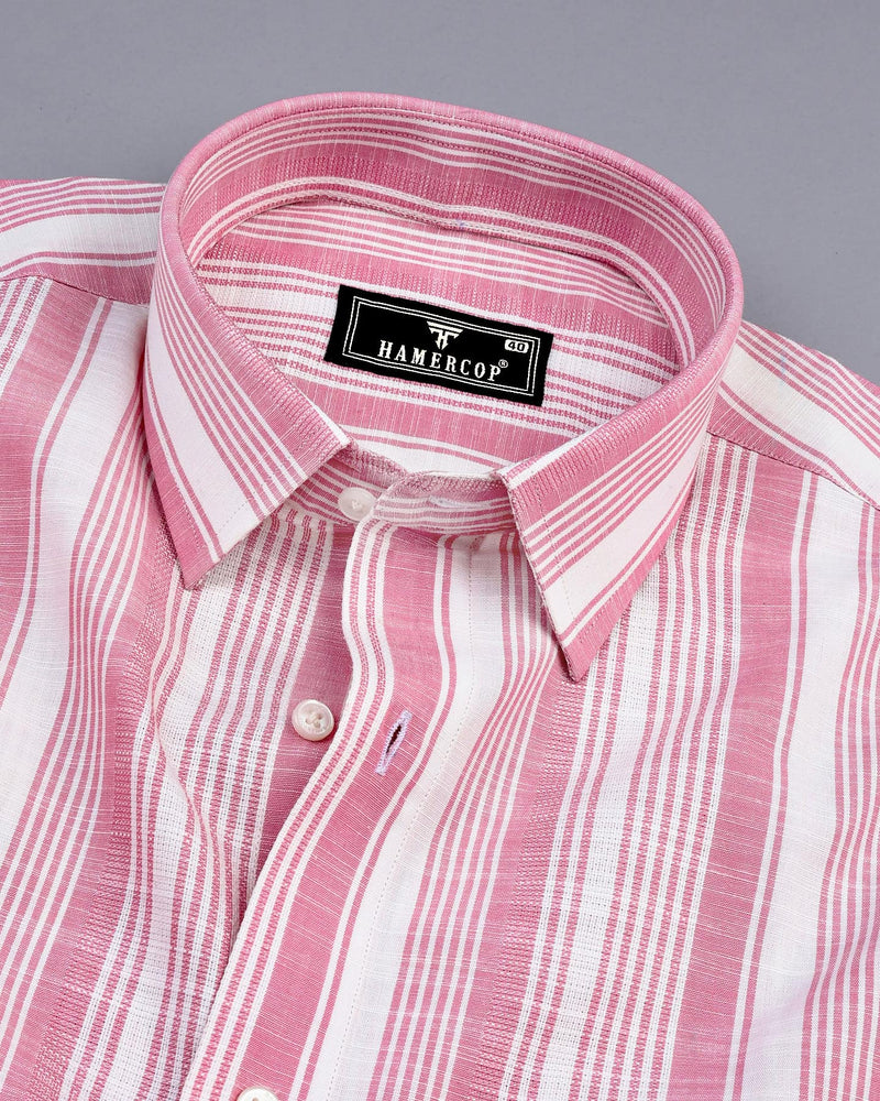 Freesia Pink With White Dobby Stripe Linen Cotton Shirt