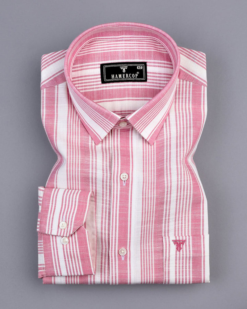 Freesia Pink With White Dobby Stripe Linen Cotton Shirt