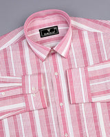 Freesia Pink With White Dobby Stripe Linen Cotton Shirt