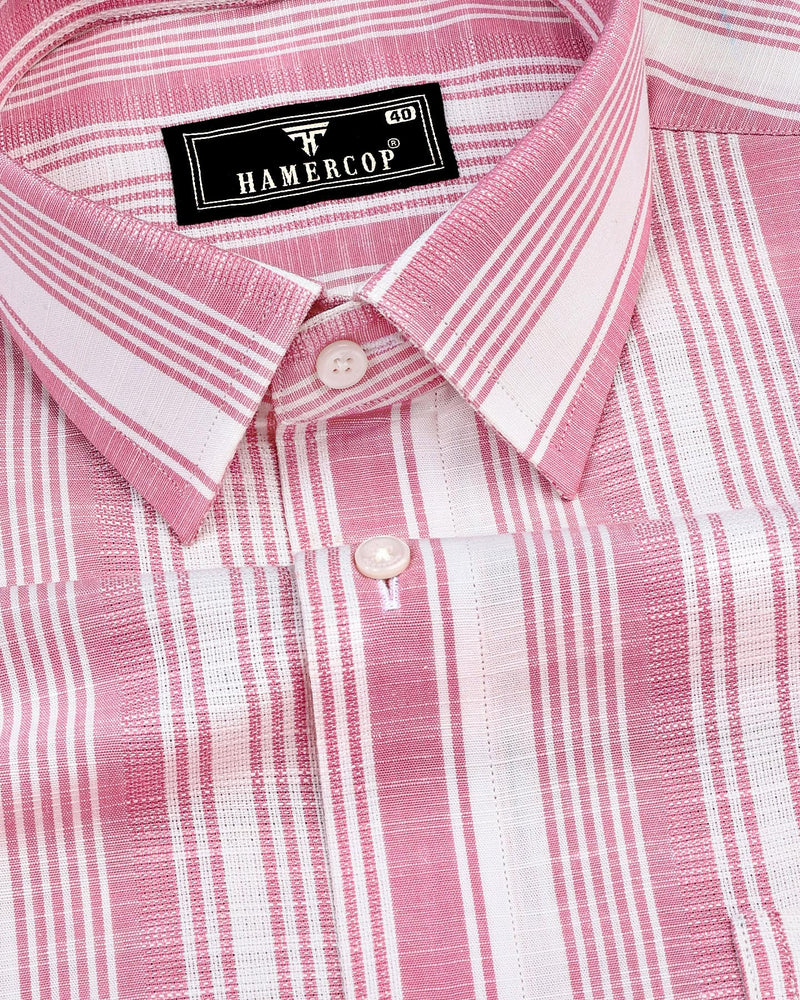 Freesia Pink With White Dobby Stripe Linen Cotton Shirt