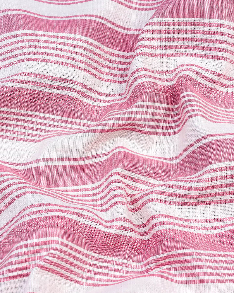 Freesia Pink With White Dobby Stripe Linen Cotton Shirt