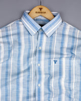 Freesia Blue With White Dobby Stripe Linen Cotton Shirt