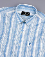 Freesia Blue With White Dobby Stripe Linen Cotton Shirt