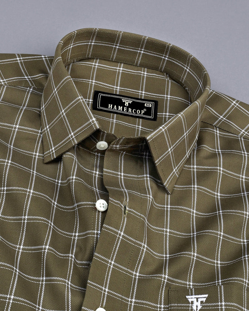 Palestine Green With White Check Dobby Cotton Shirt