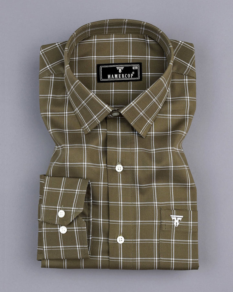 Palestine Green With White Check Dobby Cotton Shirt