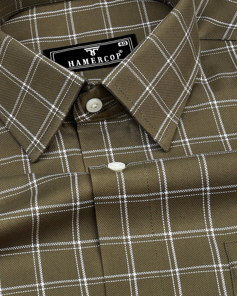 Palestine Green With White Check Dobby Cotton Shirt