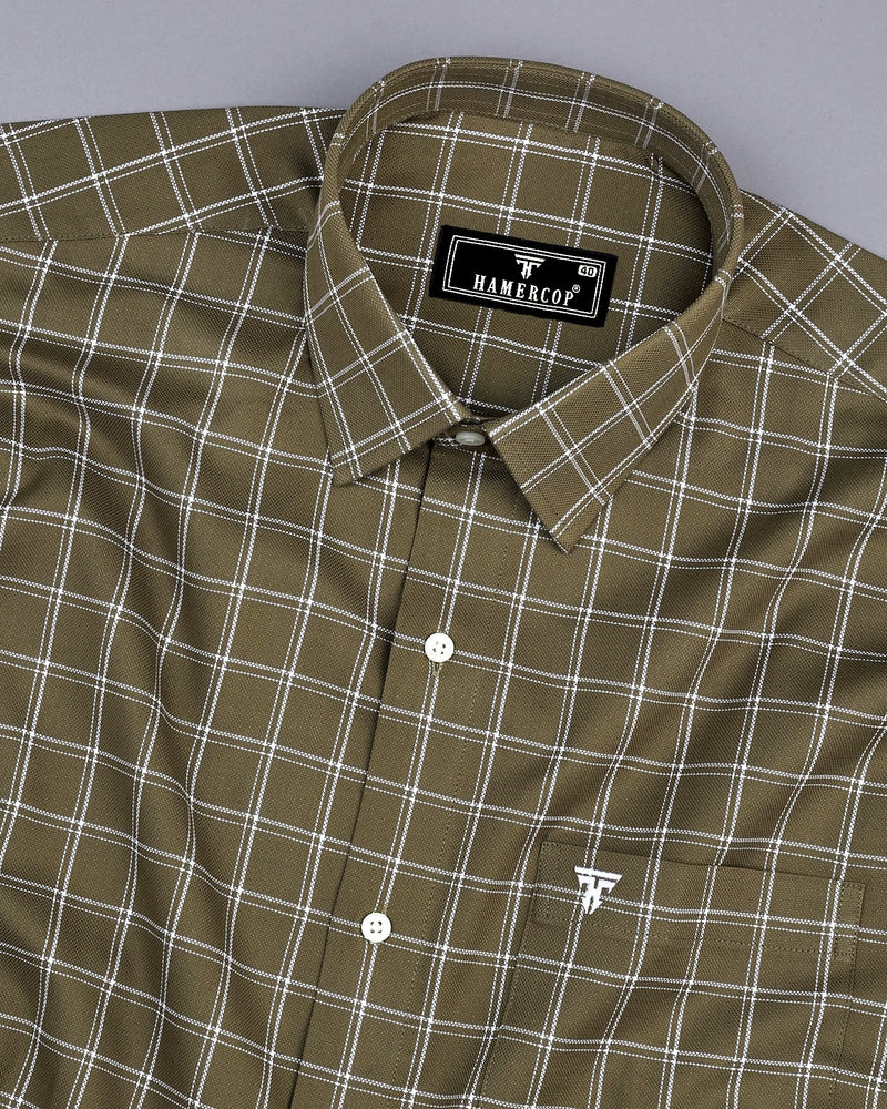 Palestine Green With White Check Dobby Cotton Shirt