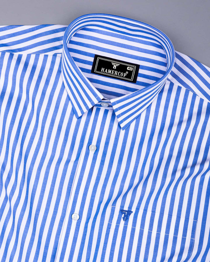 Sheldon Blue With White Stripe Formal Cotton Shirt