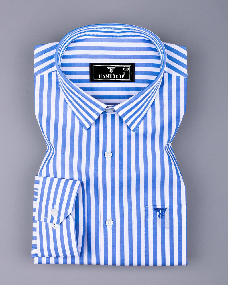 Sheldon Blue With White Stripe Formal Cotton Shirt