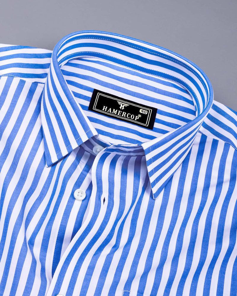 Sheldon Blue With White Stripe Formal Cotton Shirt