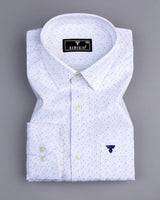 Rudolf White Self Stripe With Blue Printed Dobby Cotton Shirt