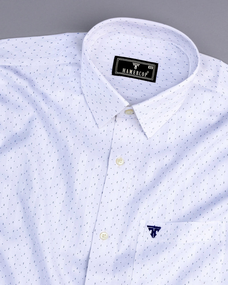 Rudolf White Self Stripe With Blue Printed Dobby Cotton Shirt