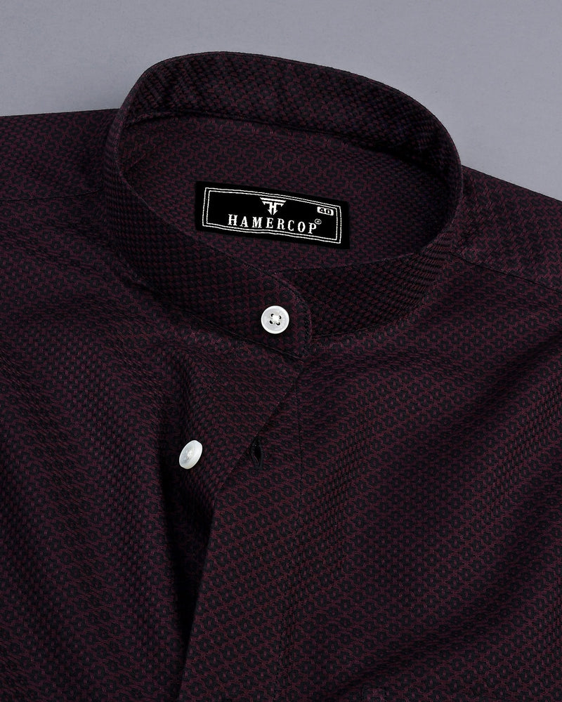 Deep Brown With Black Textured Dobby Cotton Shirt