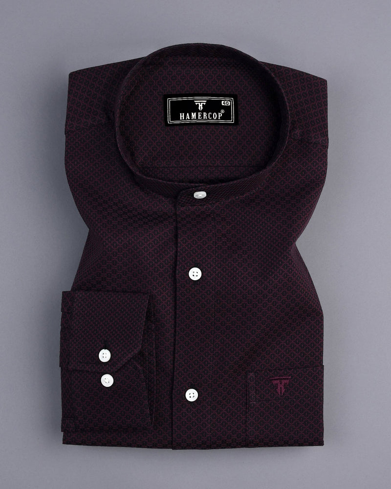 Deep Brown With Black Textured Dobby Cotton Shirt