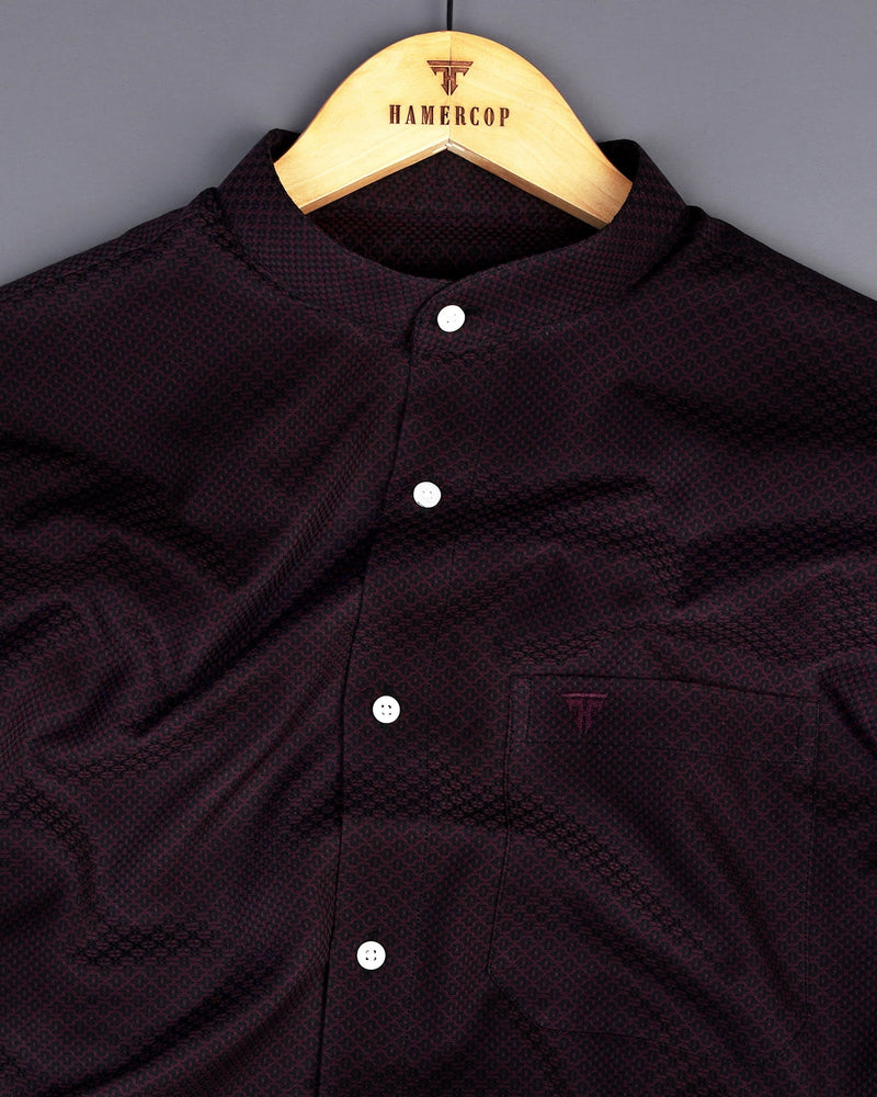 Deep Brown With Black Textured Dobby Cotton Shirt