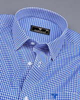 Ribon Blue With White Small Check Cotton Formal Shirt