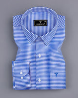 Ribon Blue With White Small Check Cotton Formal Shirt