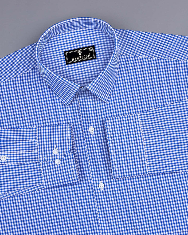 Ribon Blue With White Small Check Cotton Formal Shirt