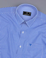 Ribon Blue With White Small Check Cotton Formal Shirt