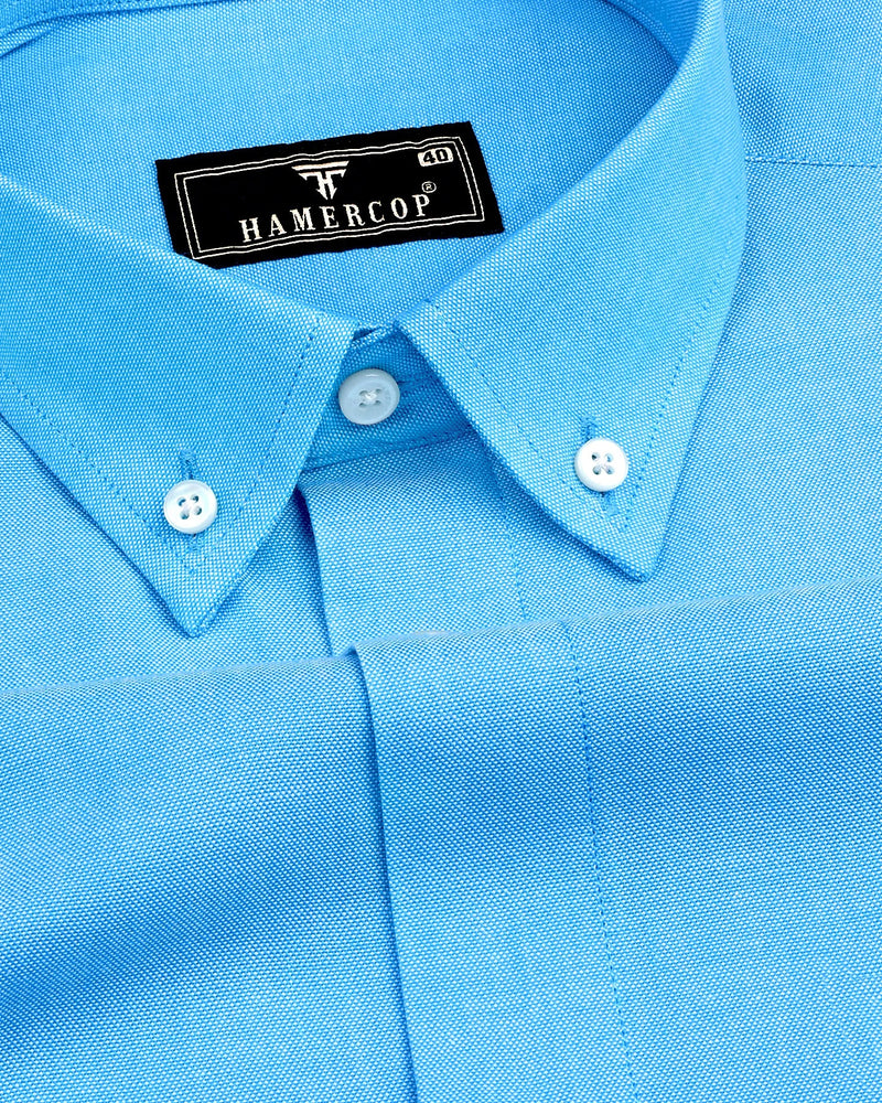 Sea Water Blue Plain Oxford Cotton Formal Shirt