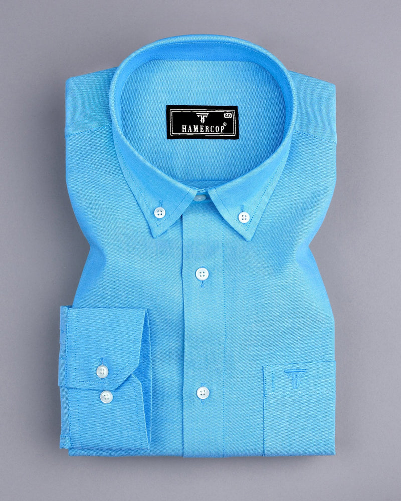 Sea Water Blue Plain Oxford Cotton Formal Shirt