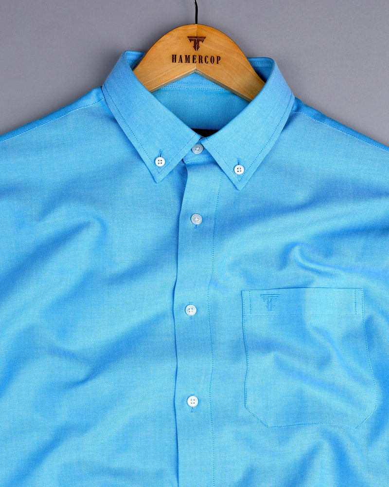 Sea Water Blue Plain Oxford Cotton Formal Shirt