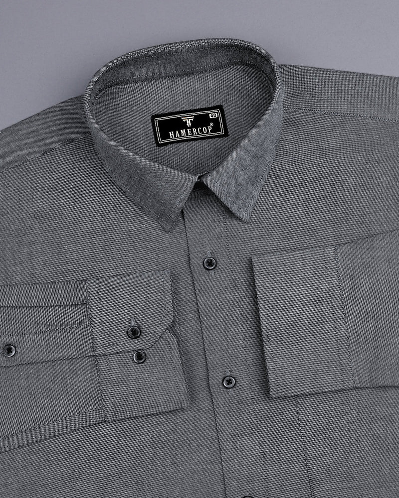 Ash Gray Oxford Cotton Plain Formal Shirt