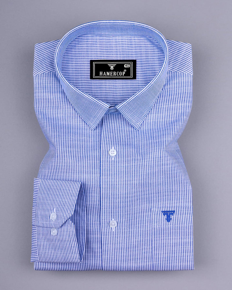 Trebzon Blue With White Stripe Linen Cotton Formal Shirt