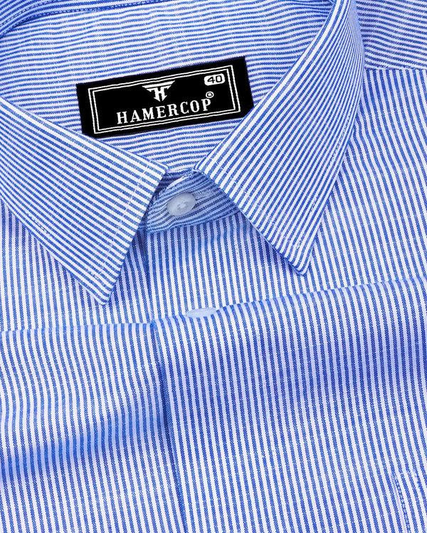 Trebzon Blue With White Stripe Linen Cotton Formal Shirt