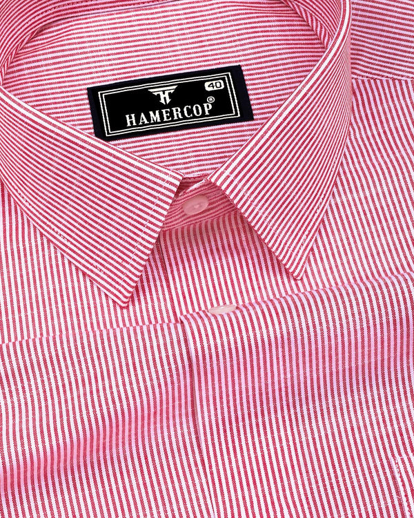 Trebzon Red With White Stripe Linen Cotton Formal Shirt