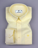 Trebzon Yellow With White Stripe Linen Cotton Formal Shirt