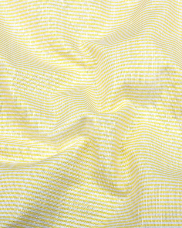 Trebzon Yellow With White Stripe Linen Cotton Formal Shirt