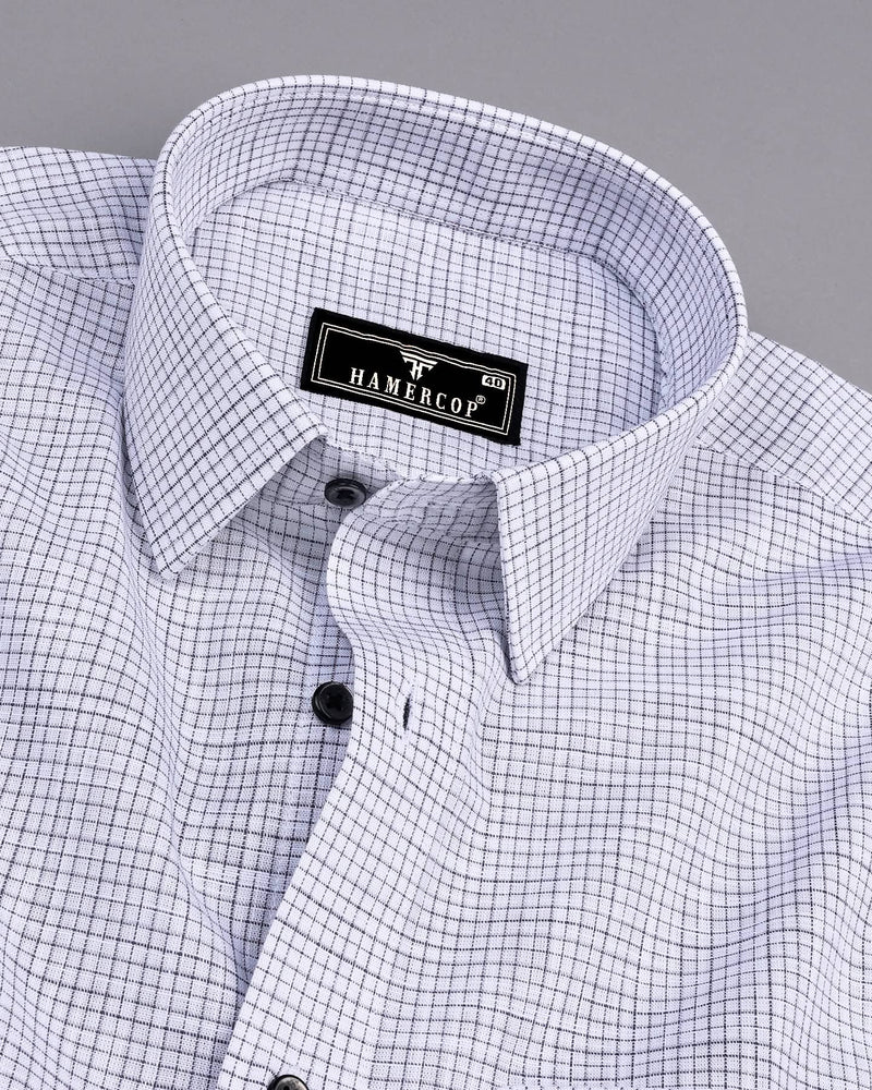 Gray Small Graph Check White Linen Cotton Formal Shirt