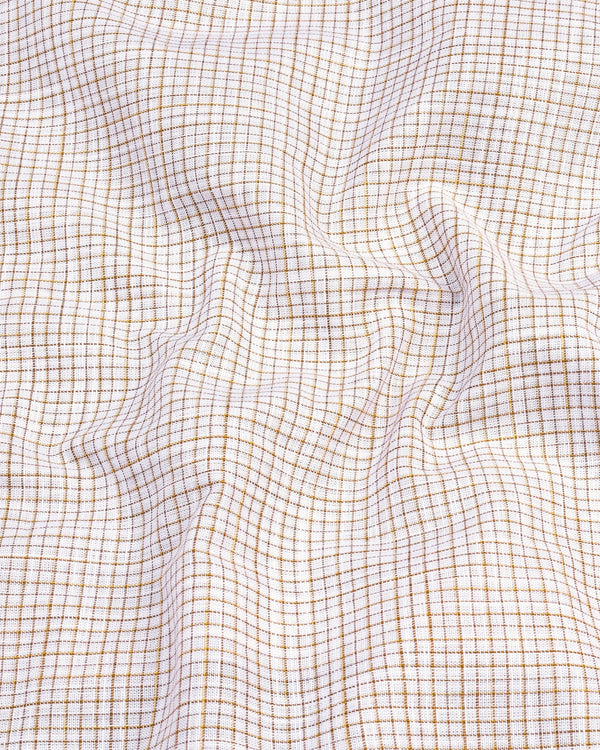 Cream Small Graph Check White Linen Cotton Formal Shirt