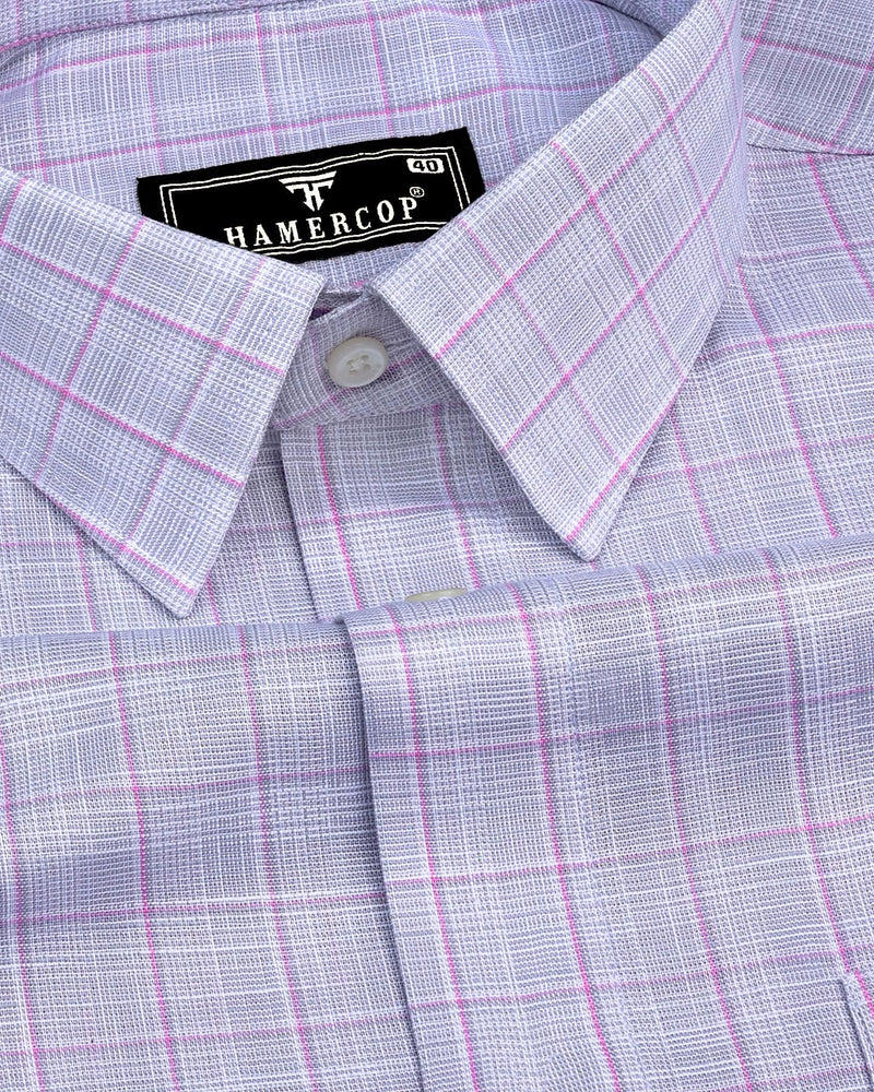 Travon Gray With Pink Check Amsler Linen Cotton Shirt