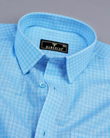 Modest SkyBlue With White Check Linen Cotton Shirt