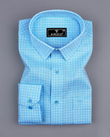 Modest SkyBlue With White Check Linen Cotton Shirt