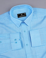 Modest SkyBlue With White Check Linen Cotton Shirt