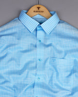 Modest SkyBlue With White Check Linen Cotton Shirt