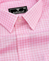 Modest Pink With White Check Linen Cotton Shirt