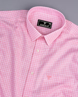 Modest Pink With White Check Linen Cotton Shirt