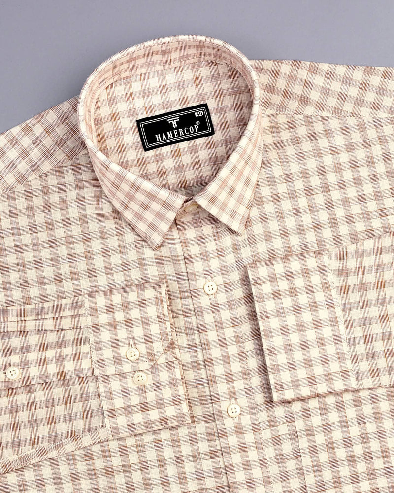 Merton Cream Check Amsler Linen Formal Cotton Shirt